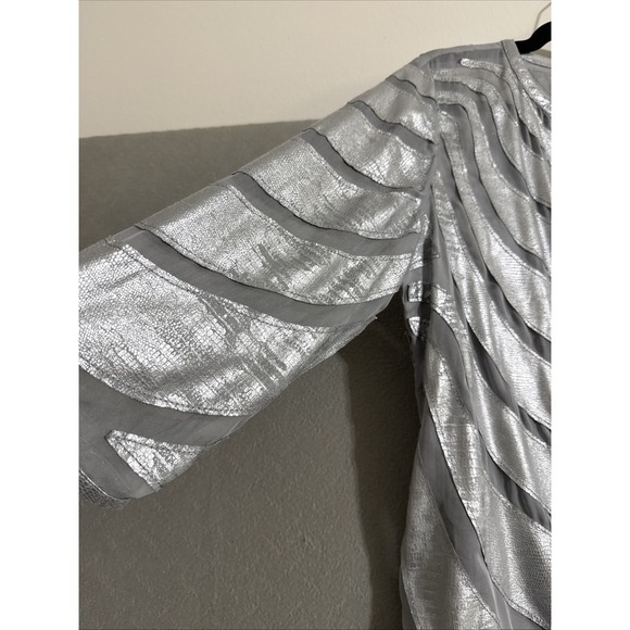 Vtg Jacket Y2K Silver Grey Open Cardigan Patchwork Faux Suede Mesh Chicos M* - Picture 10 of 16